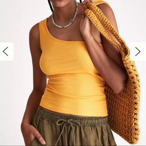 NWT Anthropologie Ribbed One Shoulder Tank - Mango Size L